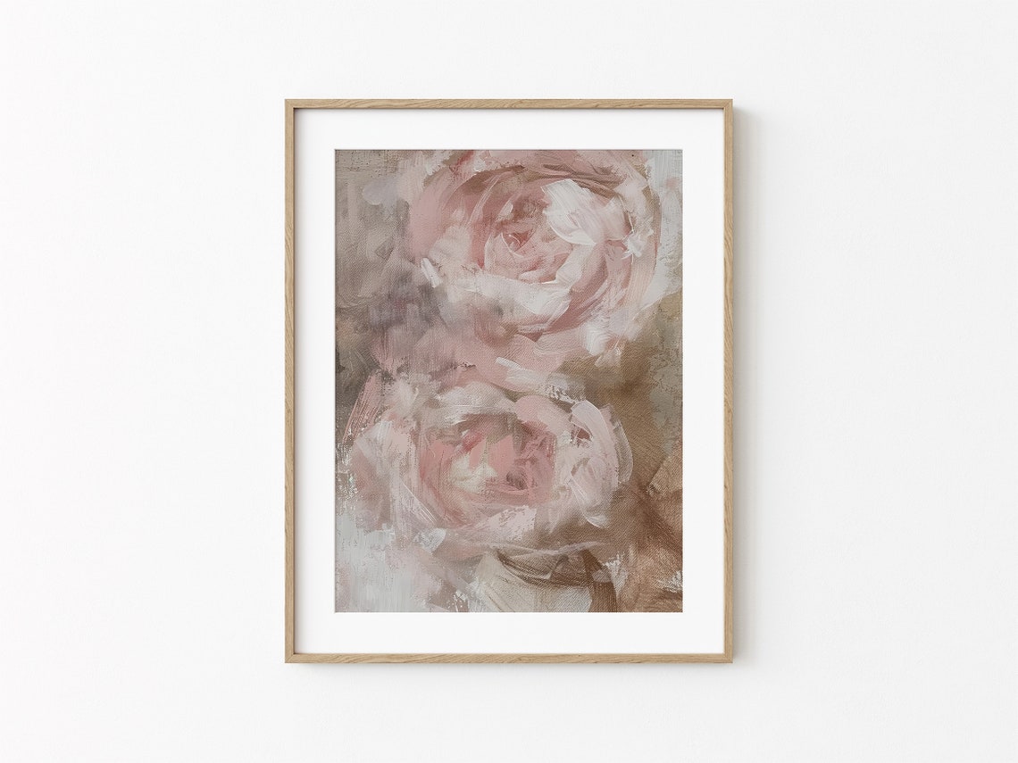 Soft Blush Pink Roses Abstract Floral Painting Romantic Decor Poster - Image 2