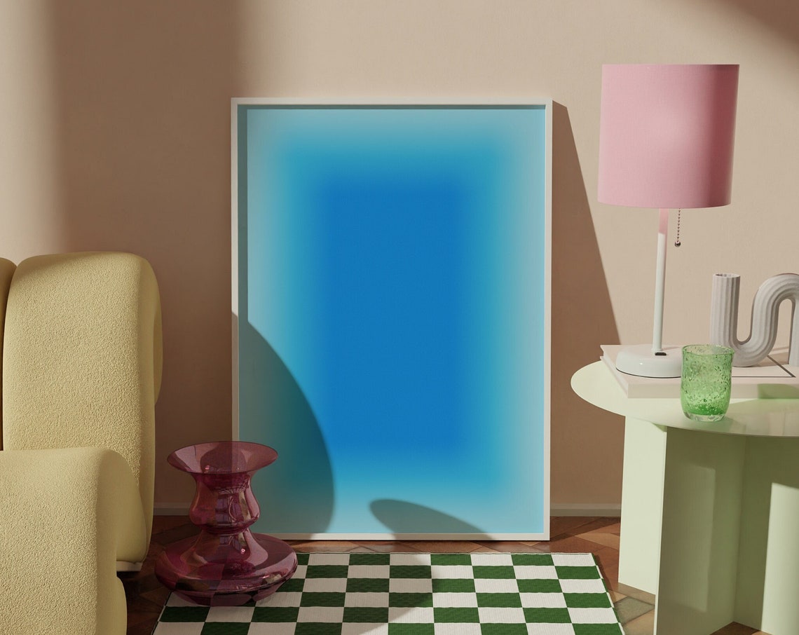 Blue Aura Gradient Spiritual Abstract Art Poster Minimalist Decor