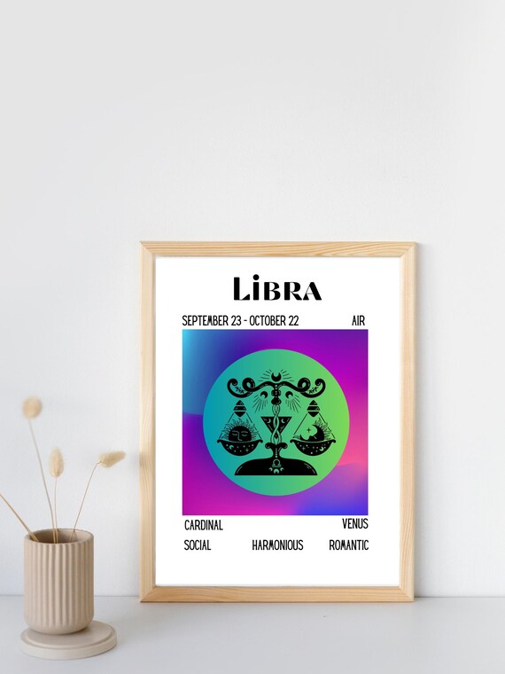 Bold Libra Zodiac Sign Traits Dates Gradient Scales Art Poster