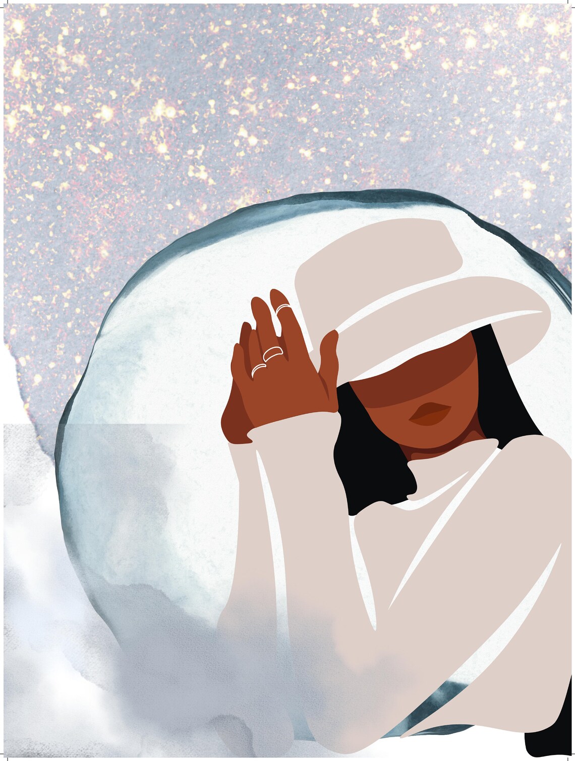 Elegant Woman in White Coat Glitter Watercolor Fashion Art Poster - Image 3