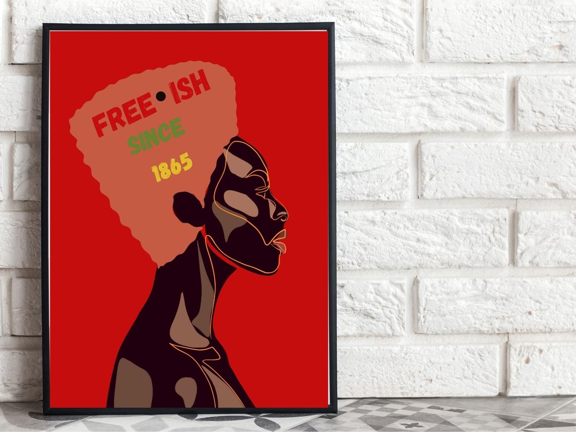 Free Ish Since 1865 Juneteenth Afro Red Silhouette Art Poster - Image 4