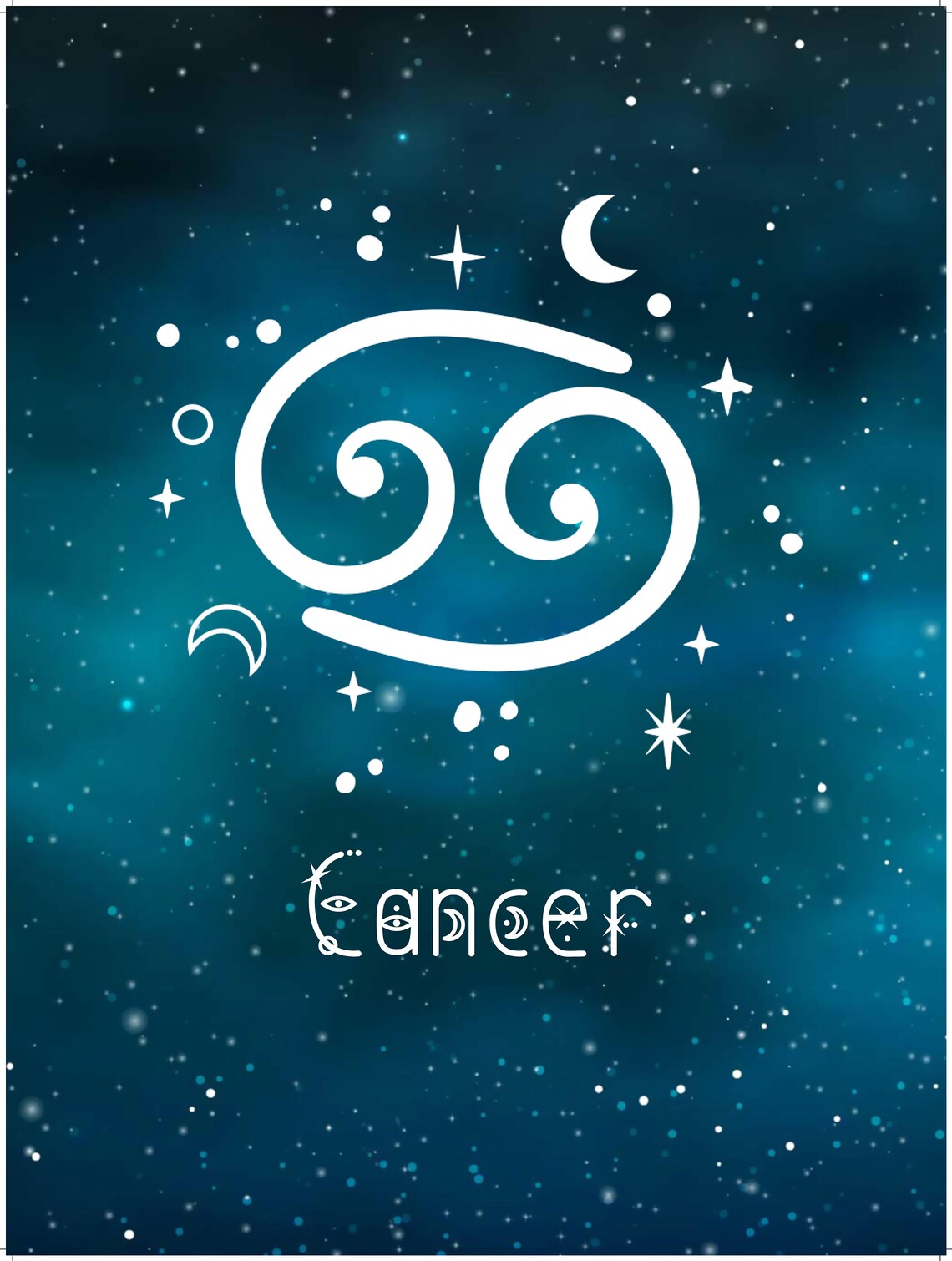 Cancer Zodiac Symbol Teal Starry Night Sky Astrology Art Print - Image 3