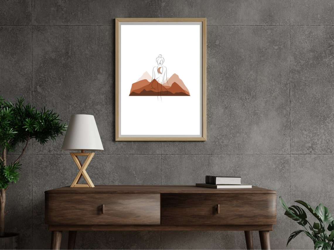 Minimalist Woman Line Art Terracotta Mountains Modern Boho Poster - Image 3