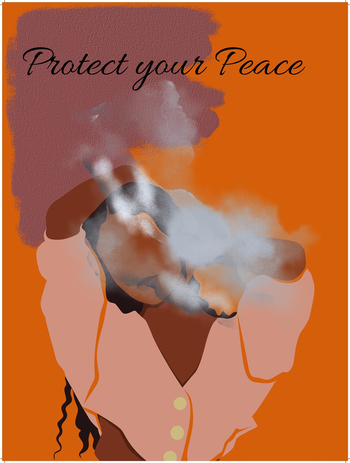 Protect Your Peace Quote Woman On Orange Background Art Poster - Image 2