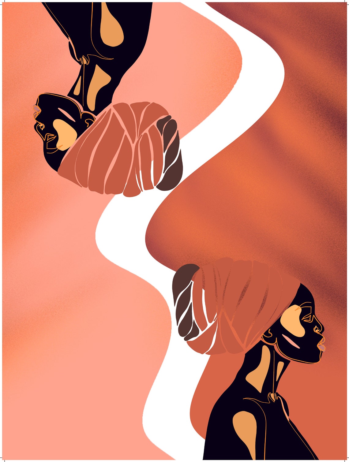 Mirrored Women Headwrap Silhouettes Terracotta Abstract Art Poster - Image 4