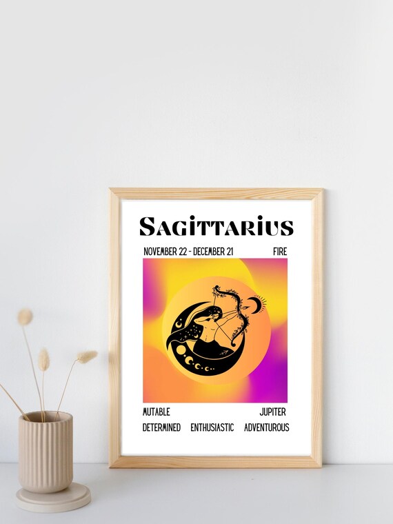 Sagittarius Zodiac Sign Traits Gradient Archer Circle Art Poster