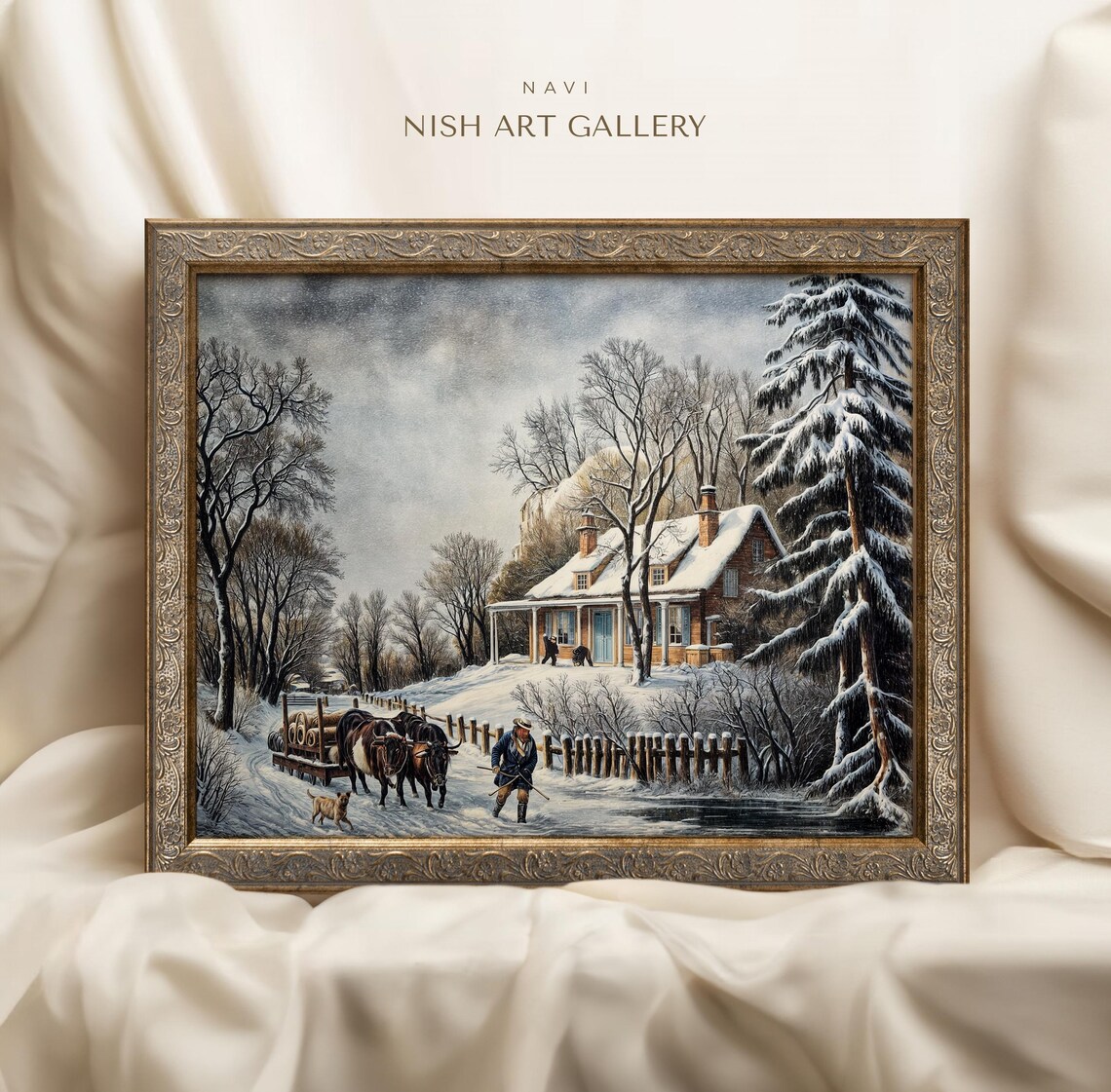 Christmas Village Art Print, Winter Scene Decor