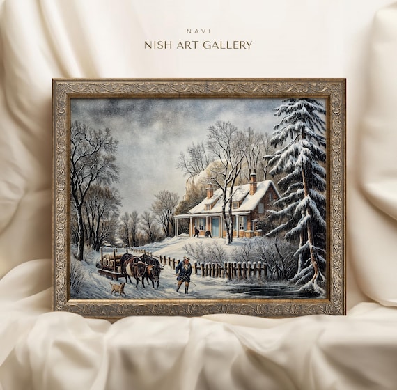 Christmas Village Art Print, Winter Scene Decor