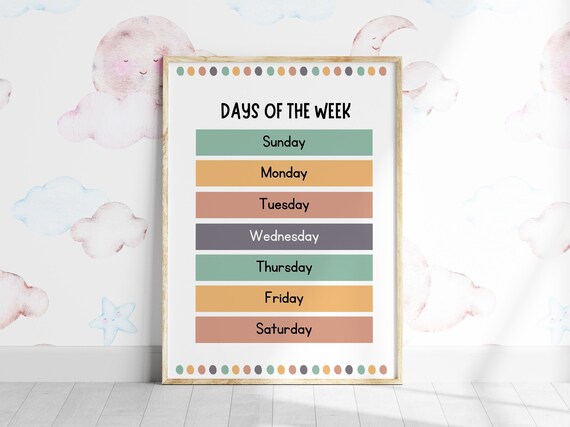 Days Of The Week Educational Chart Kids Classroom Learning Print