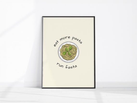 Eat More Pasta Run Fasta Spaghetti Art Poster Funny Kitchen Food Trendy Retro Wall Running Motivation Print Faster