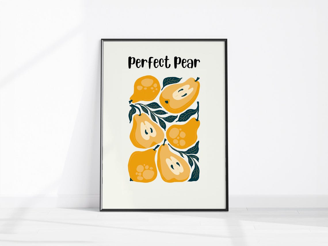 Perfect Pear Yellow Pears Retro Botanical Fruit Kitchen Poster