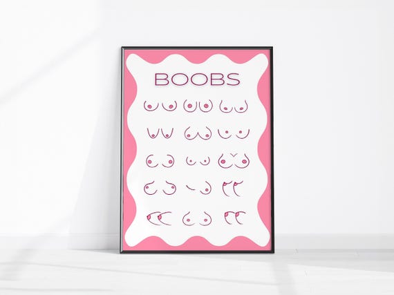 Boobs Print Boob Naked Woman Line Art Boho Feminist Pink Girly Wall Trendy Bathroom Decor Prints