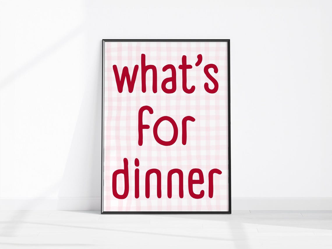 Whats For Dinner Pink Gingham Kitchen Quote Farmhouse Wall Art
