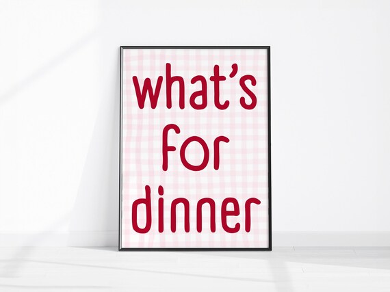 Whats For Dinner Pink Gingham Kitchen Quote Farmhouse Wall Art