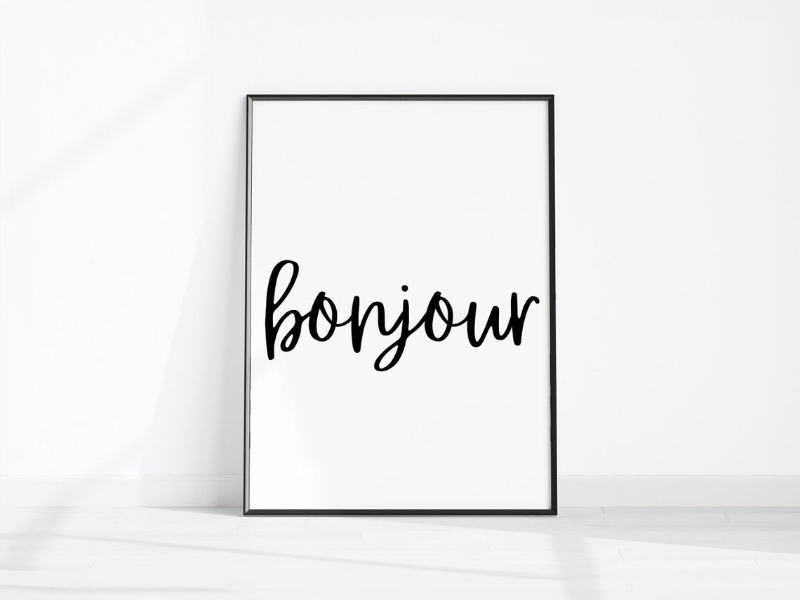 Bonjour Script Minimalist French Greeting Entryway Wall Decor Poster