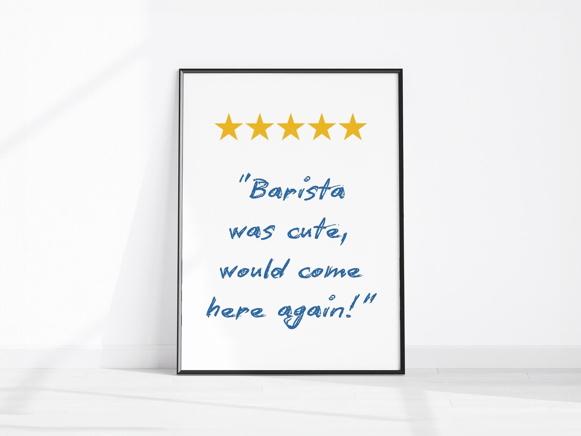 Funny Barista Review Coffee Shop Poster with Five Star Rating Art