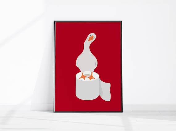 Bathroom Wall Decor Silly Goose Art Print Toilet Paper Kids Cute Boho Nursery Duck Poster