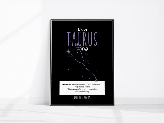 Taurus Wall Art Zodiac Print Astrology Gift Celestial Dcor Star Sign Strengths