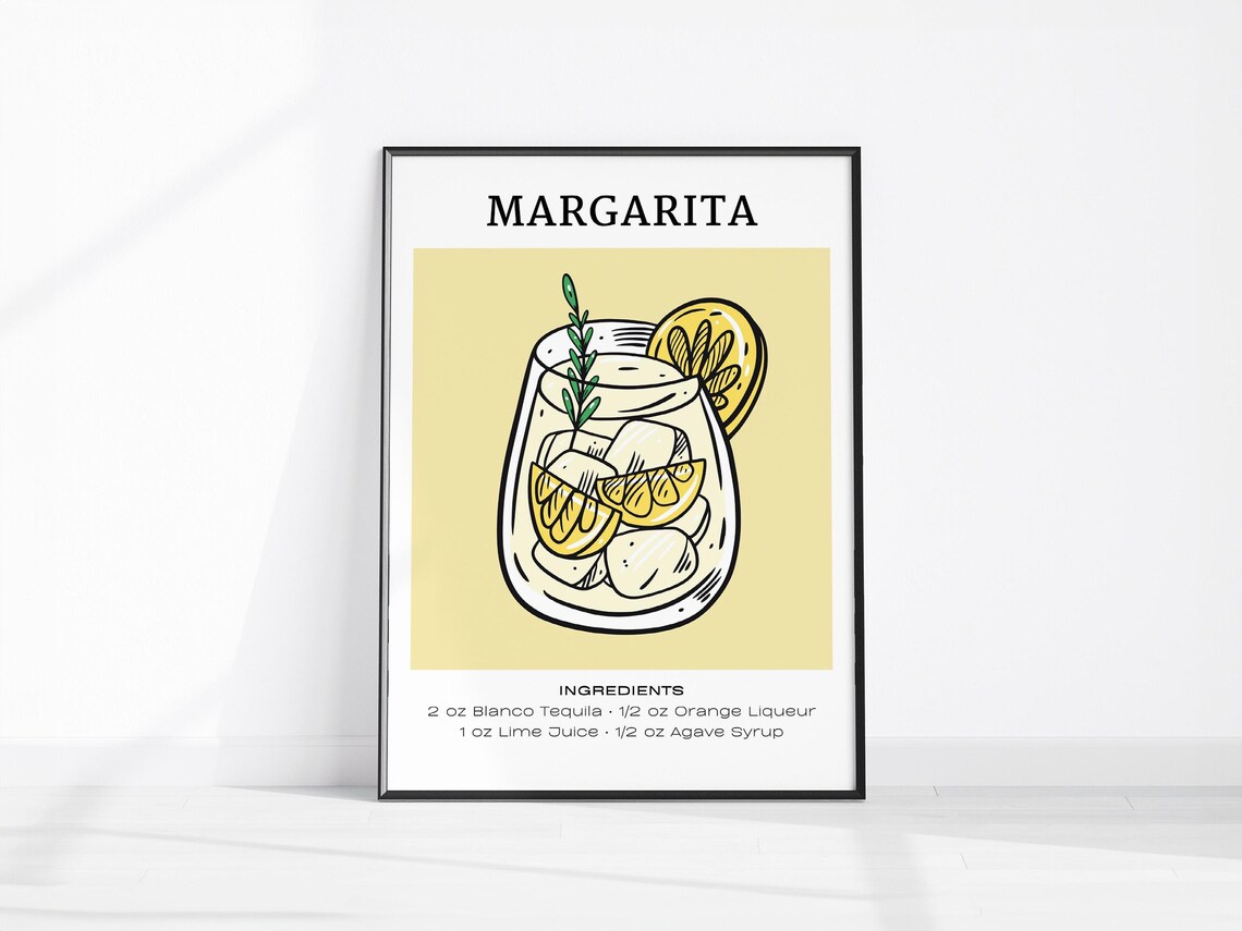 Margarita Cocktail Recipe Ingredients Kitchen Bar Cart Print