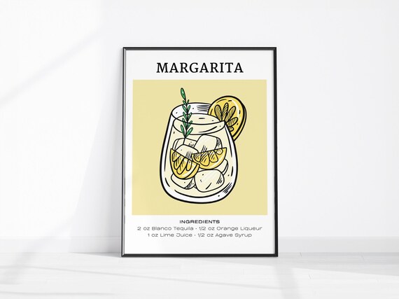 Margarita Cocktail Recipe Ingredients Kitchen Bar Cart Print