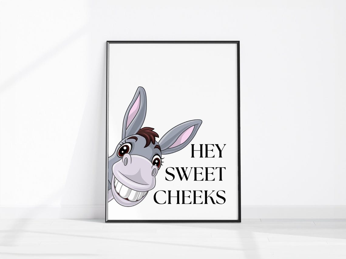 Hey Sweet Cheeks Cartoon Donkey Funny Bathroom Humor Wall Art