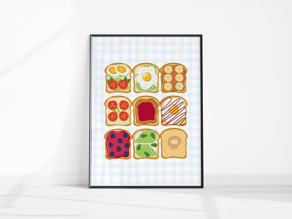 Toast Toppings Grid Breakfast Food Illustration Kitchen Poster