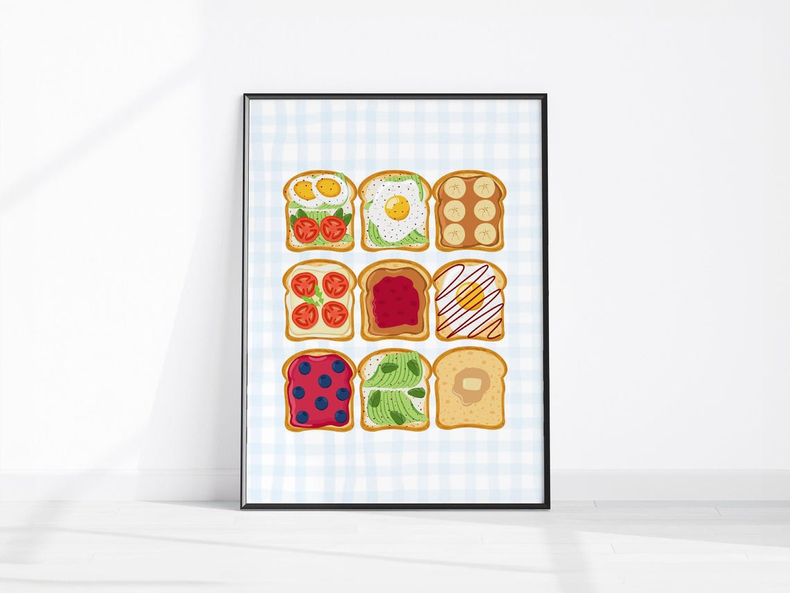 Toast Toppings Grid Breakfast Food Illustration Kitchen Poster