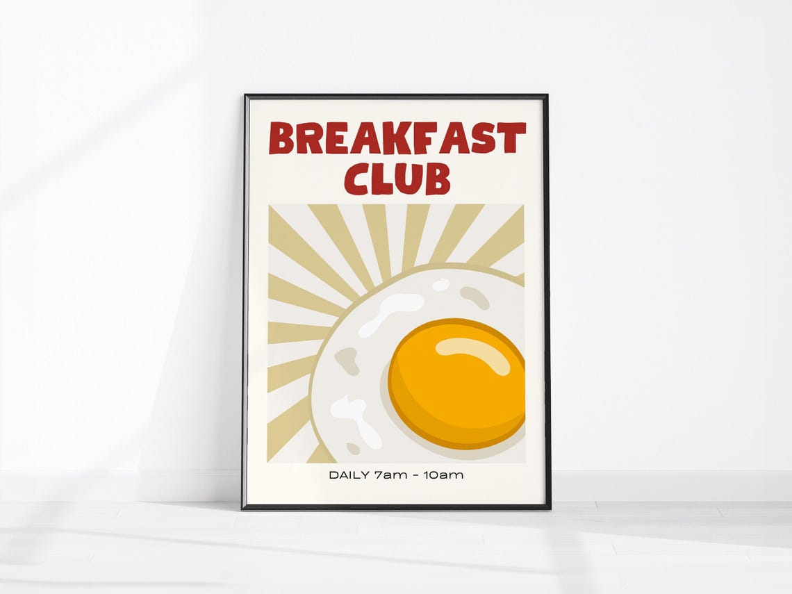 Breakfast Club Fried Egg Retro Sunburst Kitchen Decor Poster