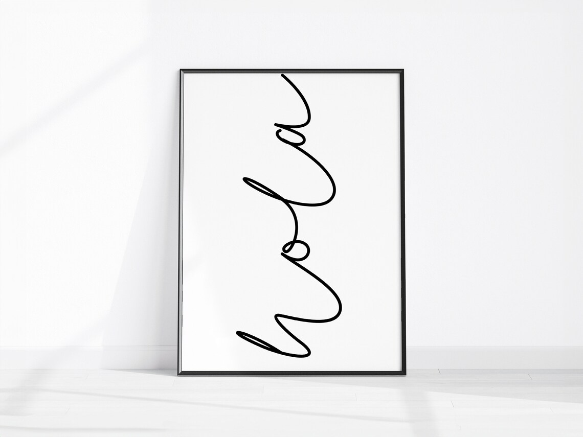 Hola Typographic Minimalist Poster, Entryway Decor