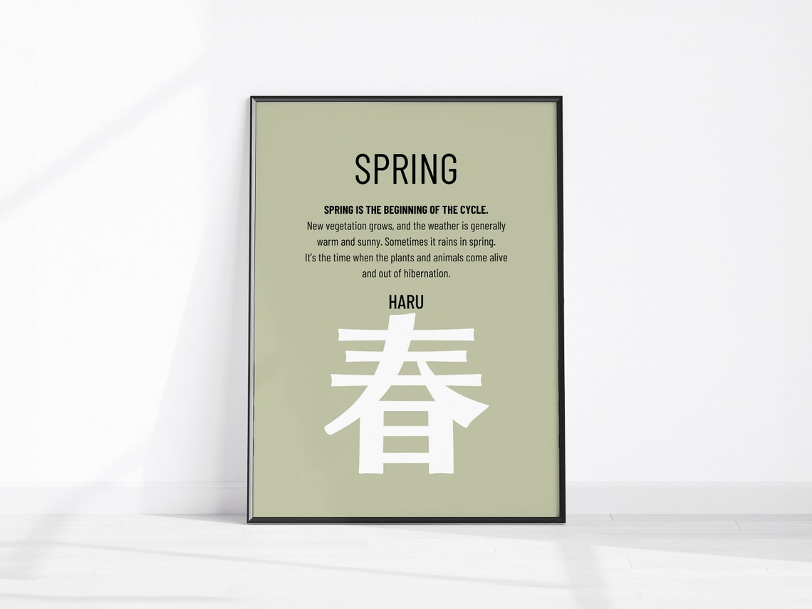 Spring Japanese Definition Haru Kanji Minimalist Green Wall Poster