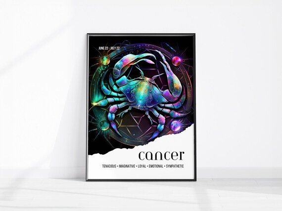 Cancer Poster Zodiac Print Crab Wall Decor Large Art Fantasy