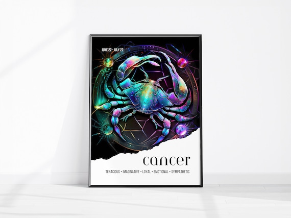 Cancer Zodiac Sign Poster with Cosmic Crab and Starry Night Art