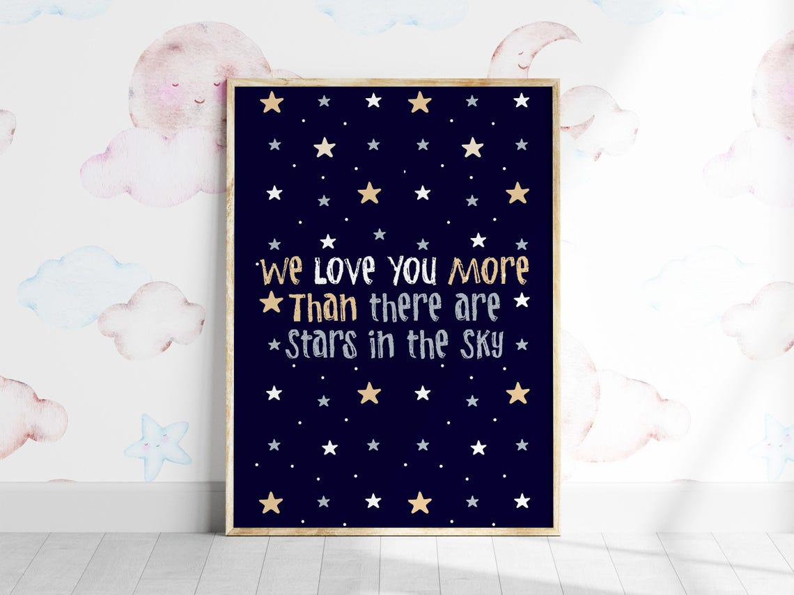 We Love You More Than There Are Stars Sky Navy Nursery Wall Art