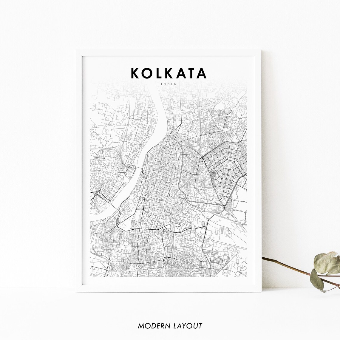 Kolkata India Map Print, Calcutta City Street Road
