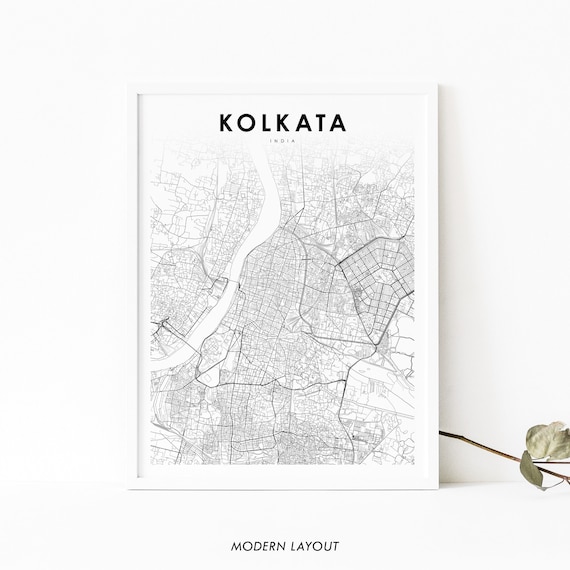 Kolkata India Map Print, Calcutta City Street Road