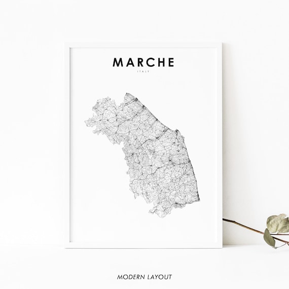 Marche Italy Minimalist Road Map Line Art Region Style Poster