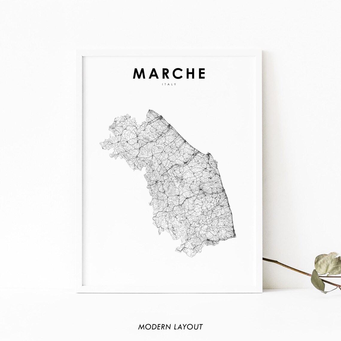 Marche Italy Minimalist Road Map Line Art Region Style Poster