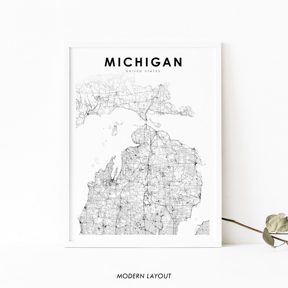 Michigan United States Minimalist State Road Map Modern Layout Poster
