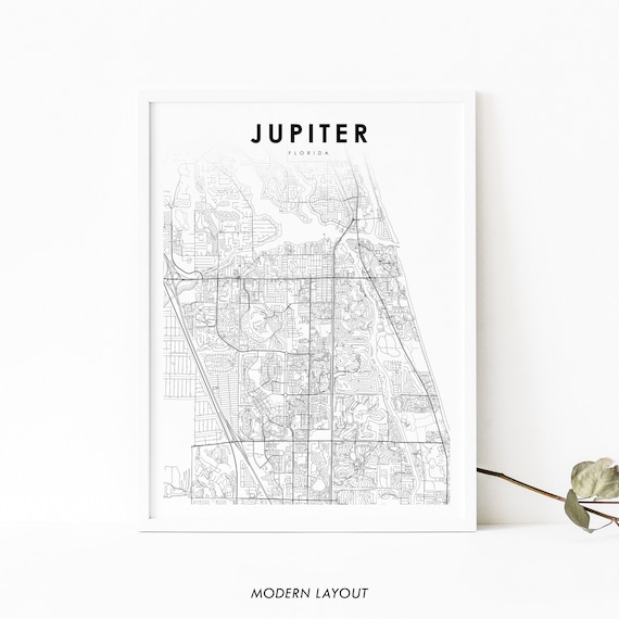 Jupiter Fl Map Print Florida Usa Art Poster Palm Beach County City Street Road Nursery Room Office Wall Decor