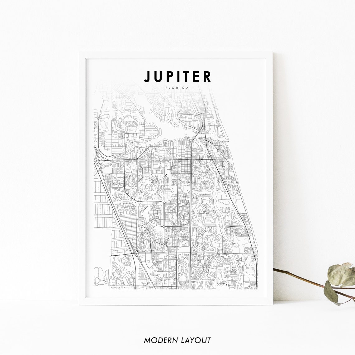 Jupiter Florida Minimalist City Street Road Map Travel Gift Print