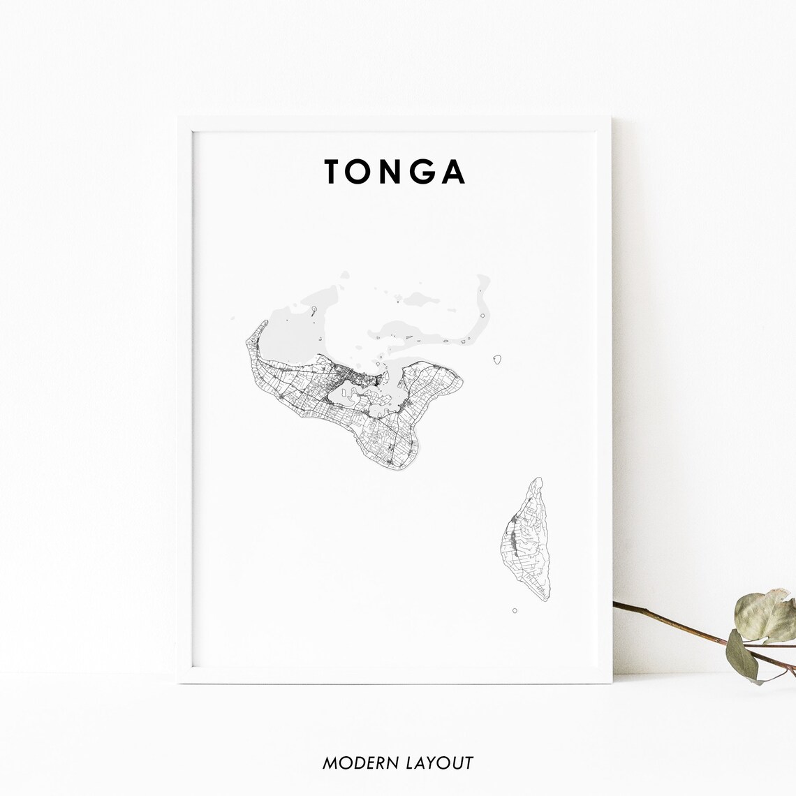 Tonga South Pacific Country Road Network Minimalist White Wall Art