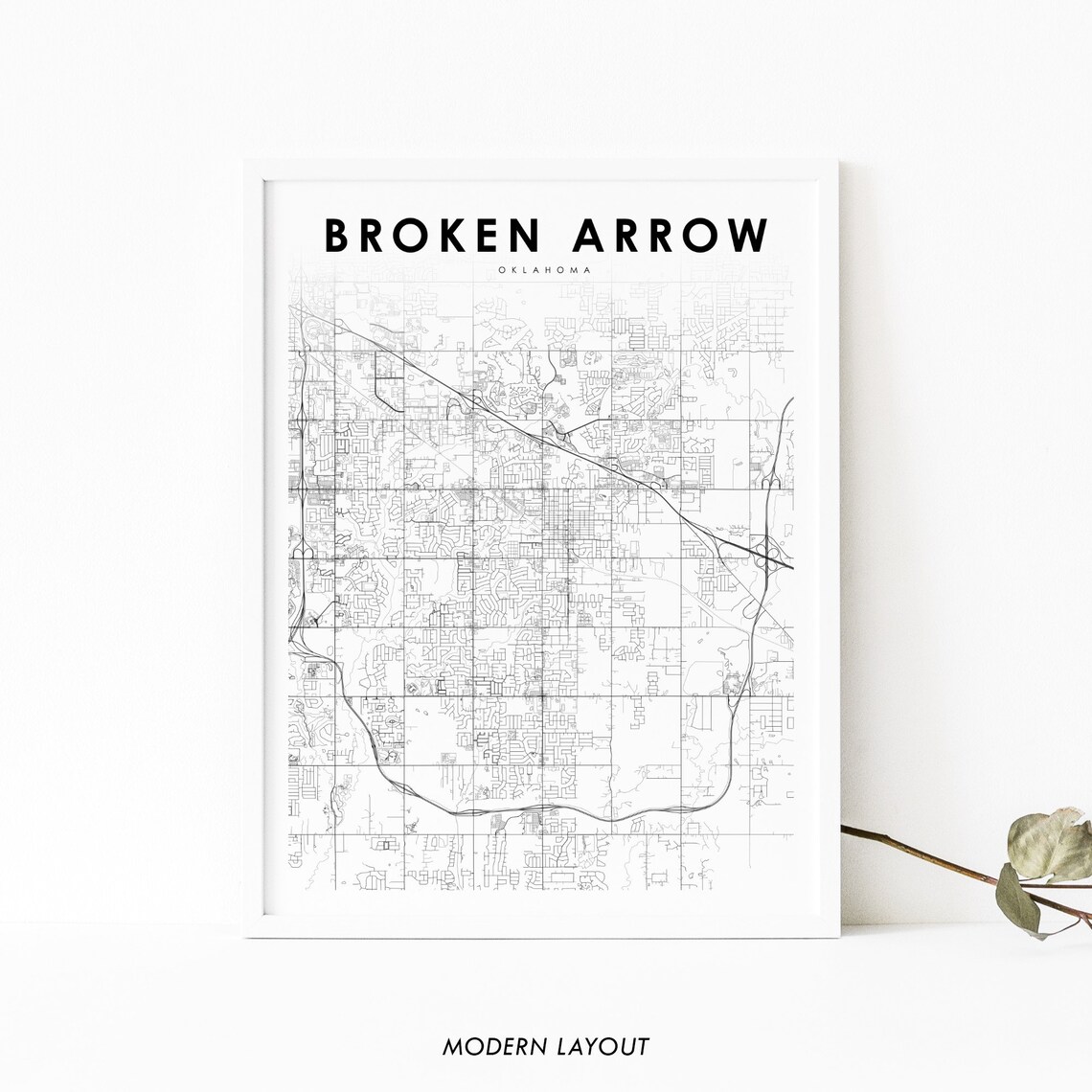 Broken Arrow OK Map Print, Oklahoma City Poster