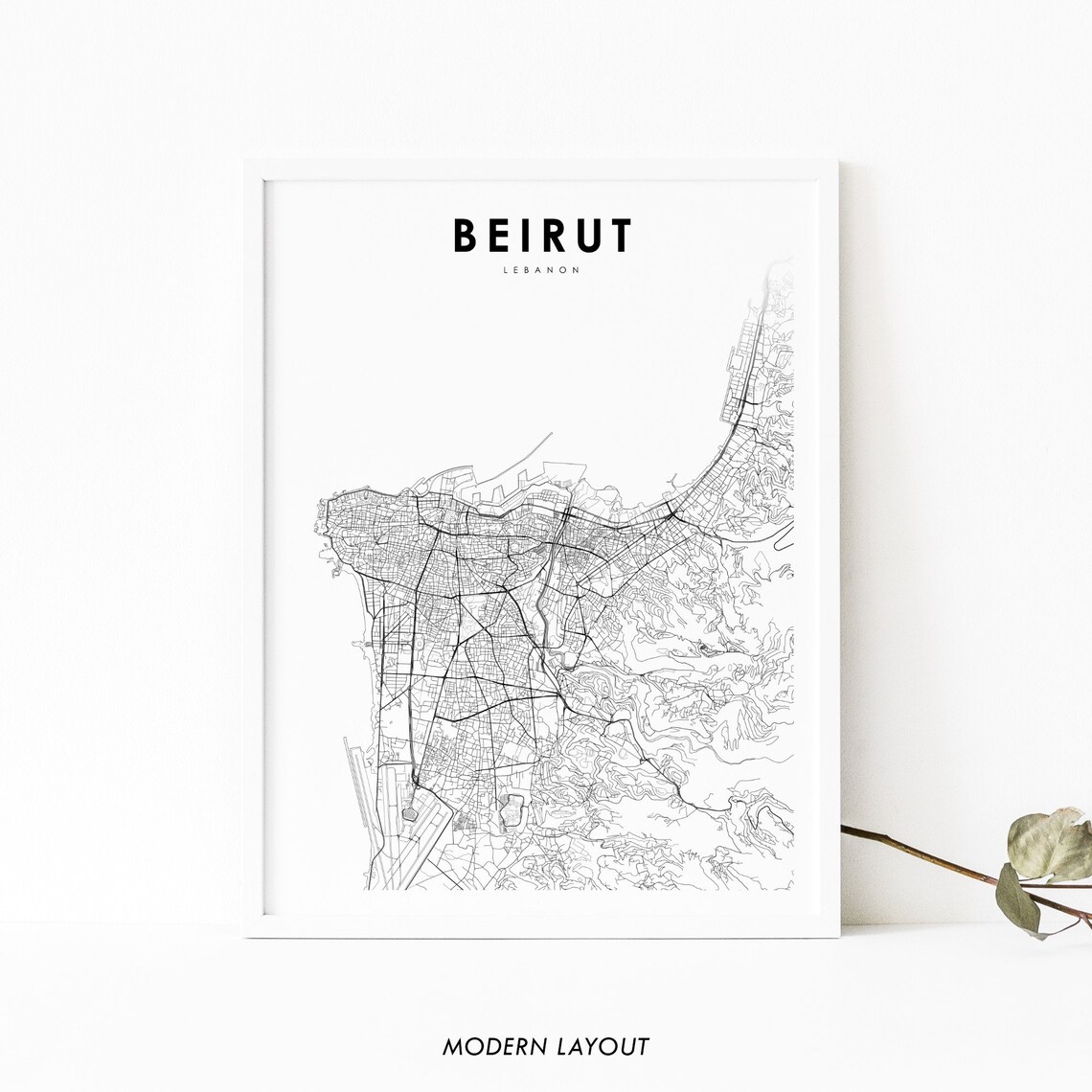 Beirut Lebanon Map Print, City Street Road Poster