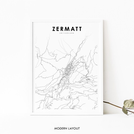 Zermatt Switzerland Alpine Village Street Map Minimalist Poster