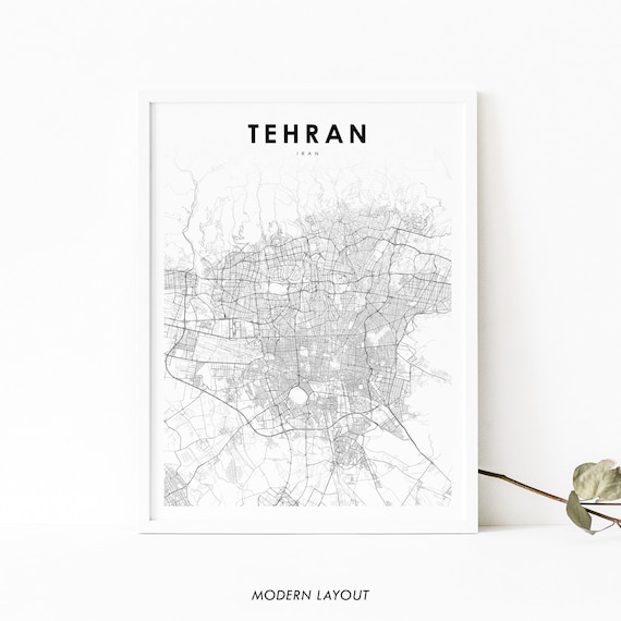 Tehran Iran Minimalist Black and White City Street Map Poster