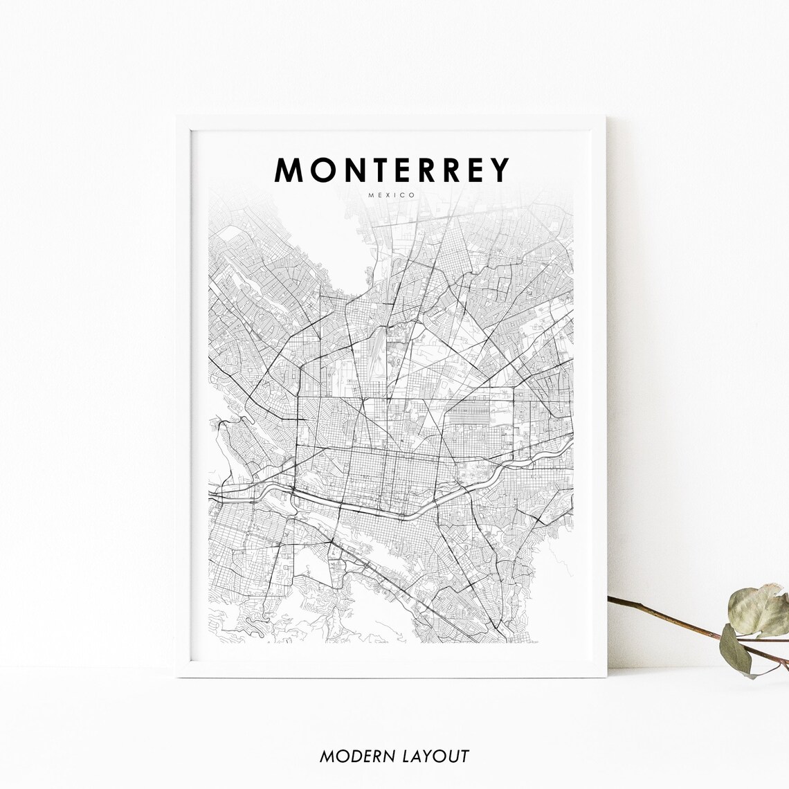 Monterrey Mexico Modern Minimalist City Map Street Grid Poster