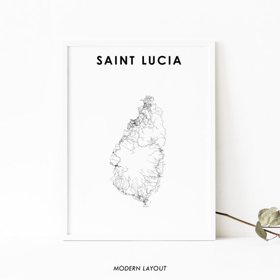 Saint Lucia Map Print, Country Road Poster