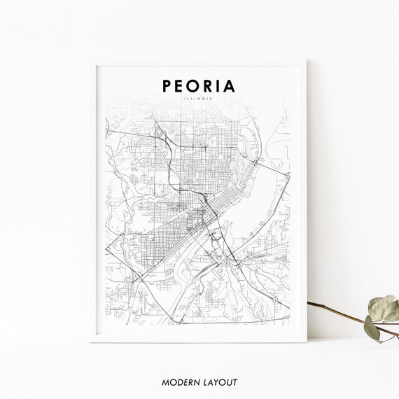 Peoria IL Map Print, Illinois City Street Art