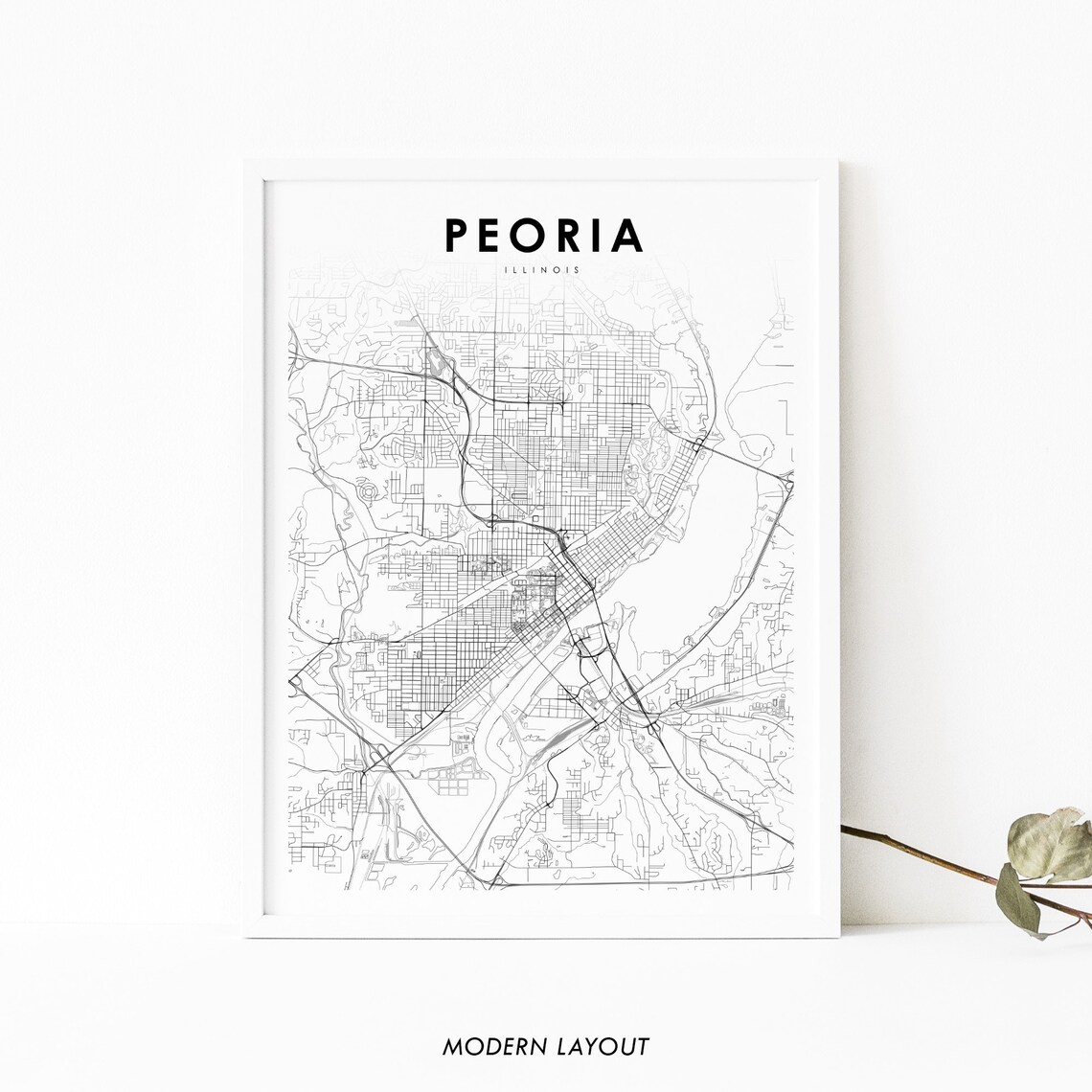 Peoria IL Map Print, Illinois City Street Art