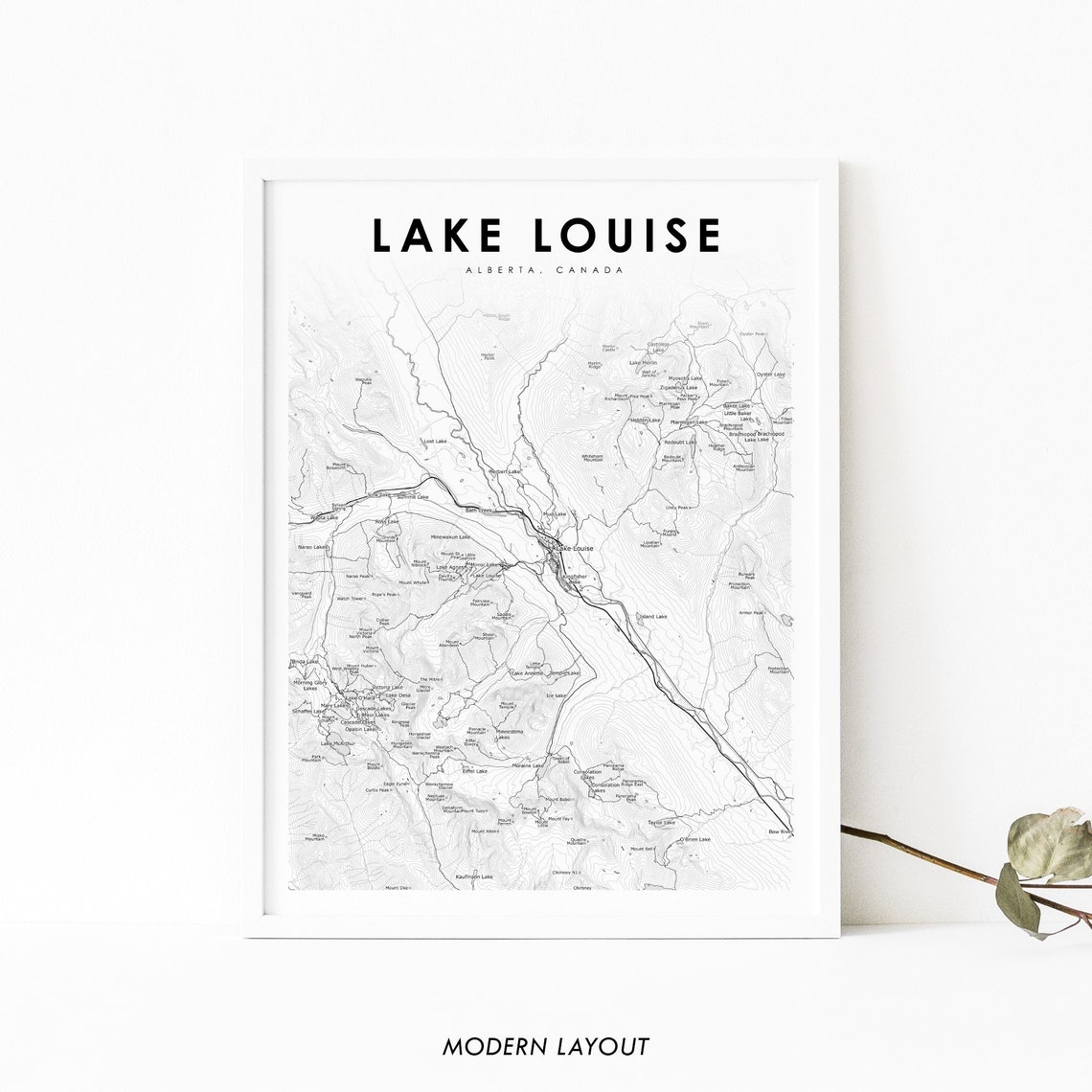 Lake Louise Alberta Canada Minimalist Road Map Print in Modern Layout